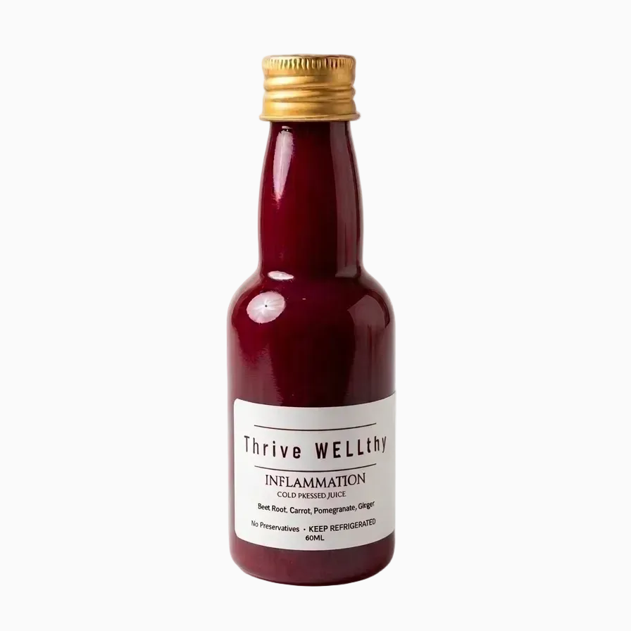 Bottle of 'Thrive Wellthy' inflammation support supplement on a white background