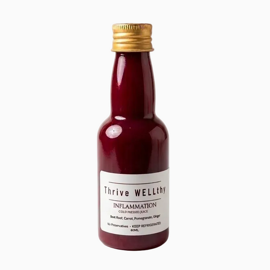 Bottle of 'Thrive Wellthy' inflammation support supplement on a white background