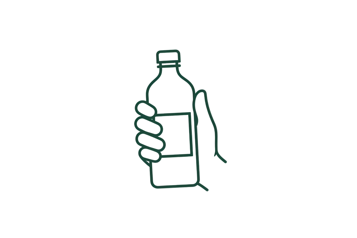 vector image, just dark green lines of a bottle in a hand.